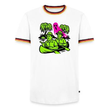 Spuk im Urwald - Männer Kontrast-T-Shirt - Weiß/Dreifarbig - Vorne - AI Model Female 172 light (172cm) & AI Model Male 185 light (185cm)