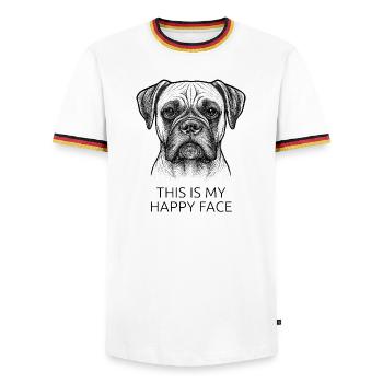 This Is My Happy Face – Boxer Portrait funny - Men's Ringer Shirt - white/tricolour - Front - AI Model Female 172 light (172cm) & AI Model Male 185 light (185cm)