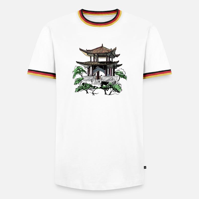 Pagode - Männer Kontrast-T-Shirt - Weiß/Dreifarbig