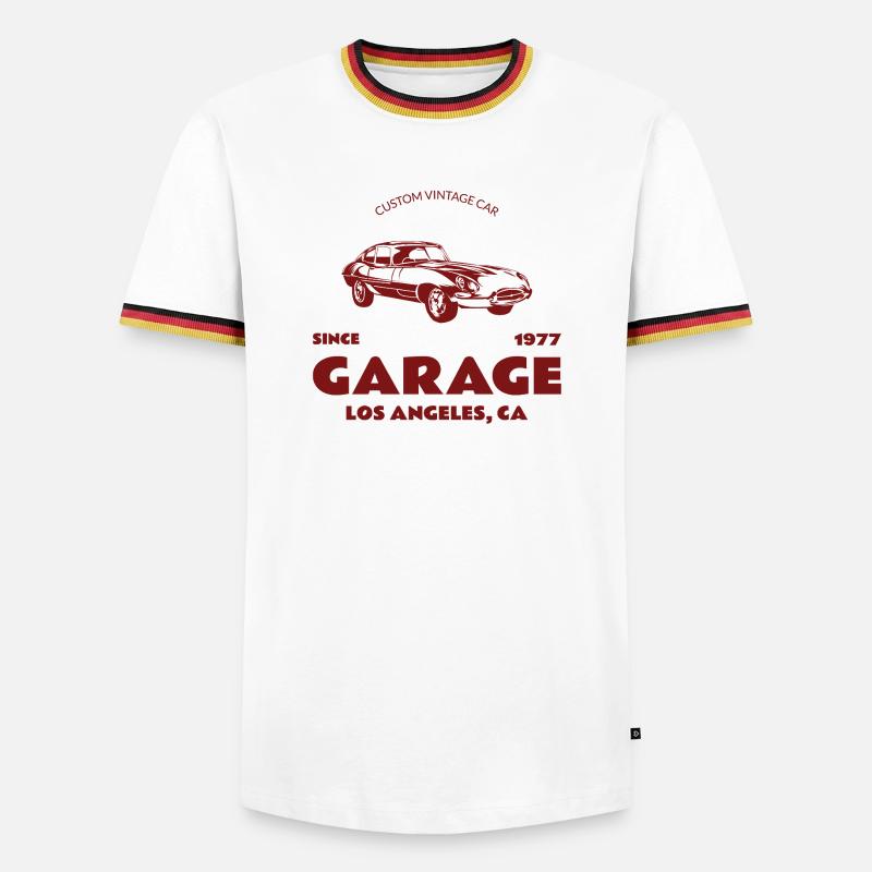Custom Oldtimer – Garage Los Angeles - Männer Kontrast-T-Shirt - Weiß/Dreifarbig