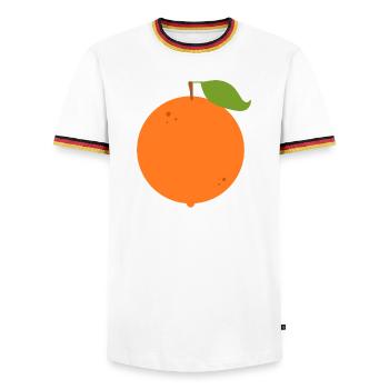 Vivid Orange Fruit Illustration - Men's Ringer Shirt - white/tricolour - Front - AI Model Female 172 light (172cm) & AI Model Male 185 light (185cm)