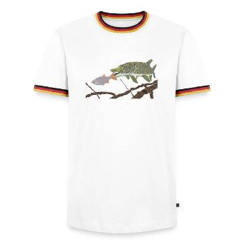 A pike chases a rudd - Men's Ringer Shirt - white/tricolour - Front - AI Model Female 172 light (172cm) & AI Model Male 185 light (185cm)