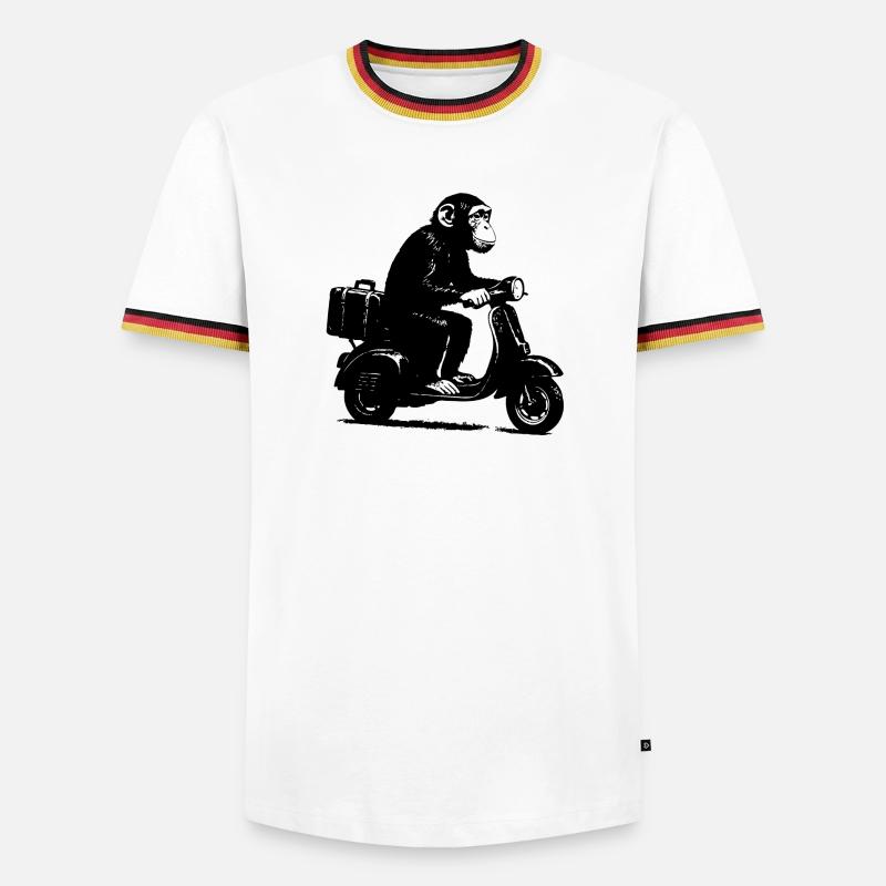 Retro Affe auf Moped | Roller-Affe - Männer Kontrast-T-Shirt - Weiß/Dreifarbig