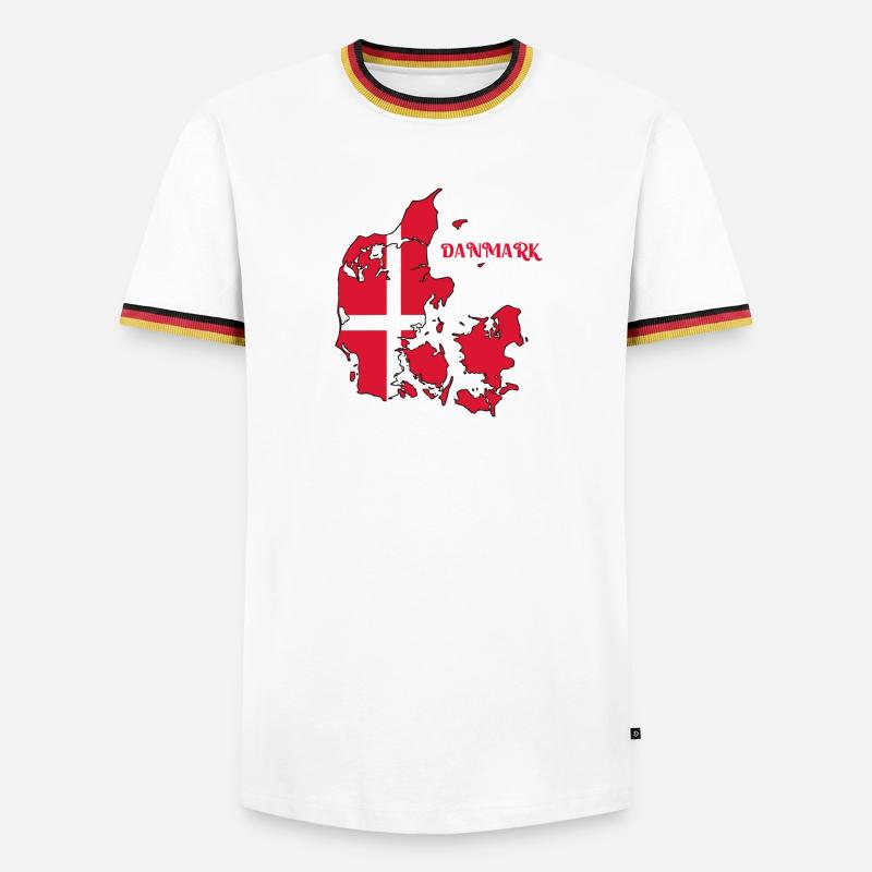 Denmark Map with Flag - Men's Ringer Shirt - white/tricolour