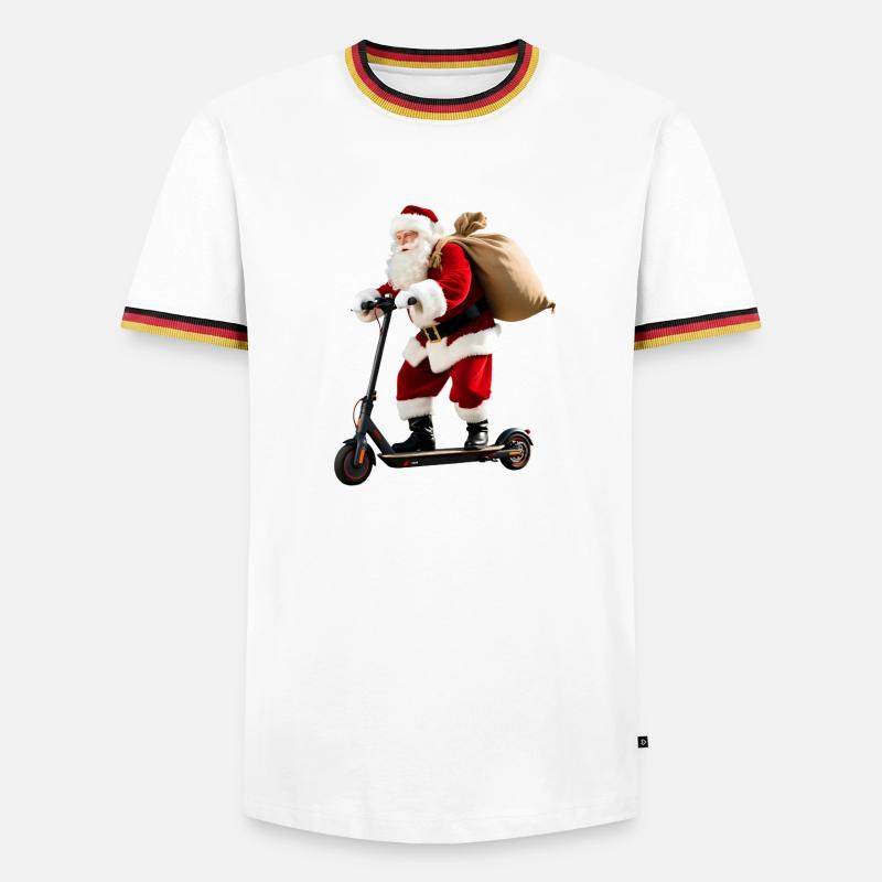 Weihnachtsmann auf Roller - Männer Kontrast-T-Shirt - Weiß/Dreifarbig