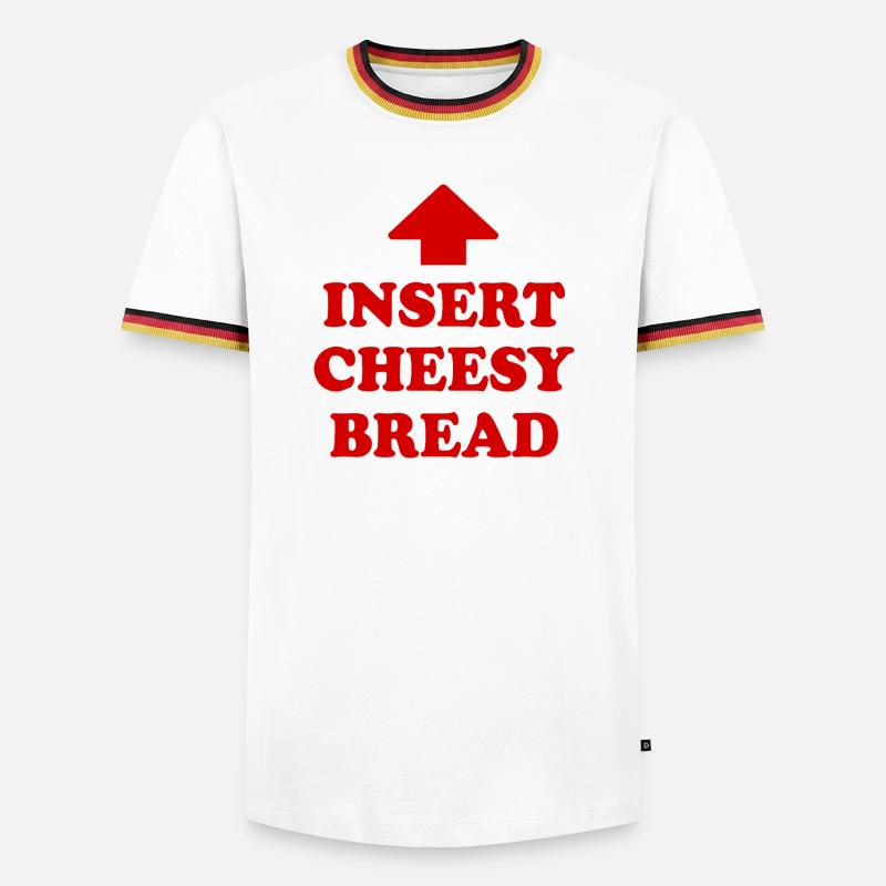 insert cheesy bread - Männer Kontrast-T-Shirt - Weiß/Dreifarbig