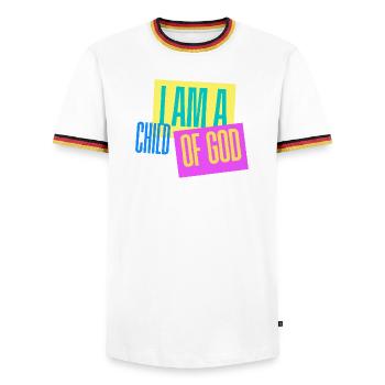 Je suis un enfant de Dieu - Design chrétien coloré - T-shirt contrasté Homme - blanc/tricolore - Devant - AI Model Female 172 light (172cm) & AI Model Male 185 light (185cm)