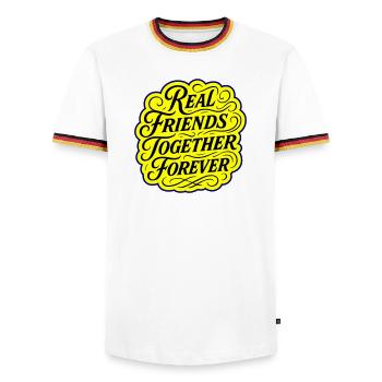 Real friends forever - Men's Ringer Shirt - white/tricolour - Front - AI Model Female 172 light (172cm) & AI Model Male 185 light (185cm)