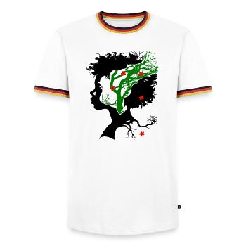 Abstract tree with flowers - Men's Ringer Shirt - white/tricolour - Front - AI Model Female 172 light (172cm) & AI Model Male 185 light (185cm)