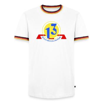 Logo 13 Bouches-du-Rhône - Männer Kontrast-T-Shirt - Weiß/Dreifarbig - Vorne - AI Model Female 172 light (172cm) & AI Model Male 185 light (185cm)