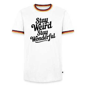 Stay Weird Stay Wonderful - Männer Kontrast-T-Shirt - Weiß/Dreifarbig - Vorne - AI Model Female 172 light (172cm) & AI Model Male 185 light (185cm)