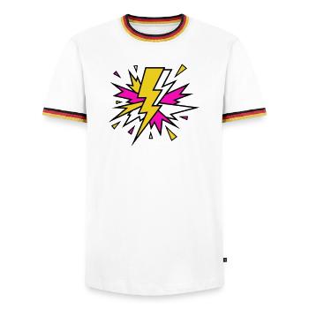 Explosion de néons à faisceau jaune - T-shirt contrasté Homme - blanc/tricolore - Devant - AI Model Female 172 light (172cm) & AI Model Male 185 light (185cm)