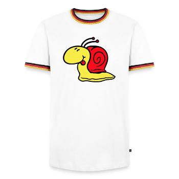 Snail cheeky tongue sticking out quickly small - Men's Ringer Shirt - white/tricolour - Front - AI Model Female 172 light (172cm) & AI Model Male 185 light (185cm)