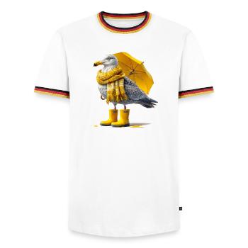 Seagull with yellow umbrella and boots - Men's Ringer Shirt - white/tricolour - Front - AI Model Female 172 light (172cm) & AI Model Male 185 light (185cm)