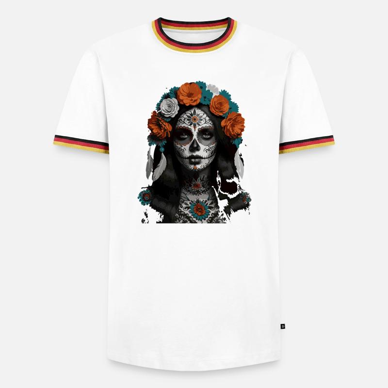 Sugar Skull Bloom Crown - Men's Ringer Shirt - white/tricolour