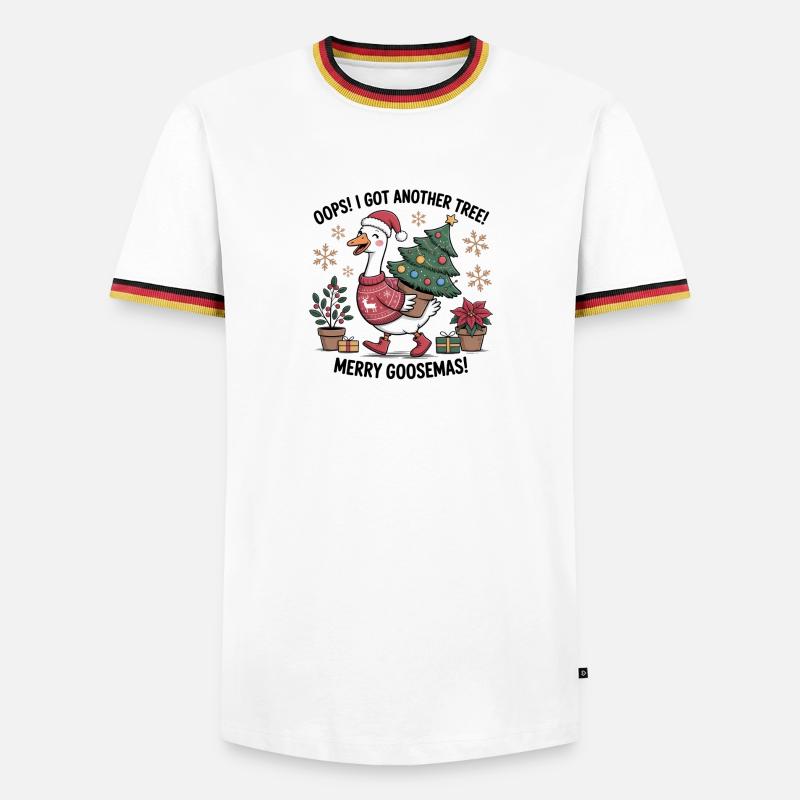 Weihnachtsstorch mit Baum und Weihnachtsgeschenken - Männer Kontrast-T-Shirt - Weiß/Dreifarbig
