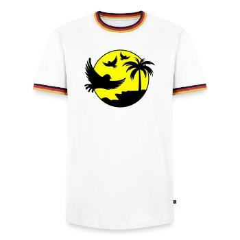 Paradise Island Birds - Men's Ringer Shirt - white/tricolour - Front - AI Model Female 172 light (172cm) & AI Model Male 185 light (185cm)