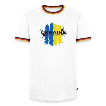 Ukraine Free Country Flag Art - Men's Ringer Shirt - white/tricolour - Front - AI Model Female 172 light (172cm) & AI Model Male 185 light (185cm)