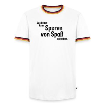 Traces de plaisir - T-shirt contrasté Homme - blanc/tricolore - Devant - AI Model Female 172 light (172cm) & AI Model Male 185 light (185cm)