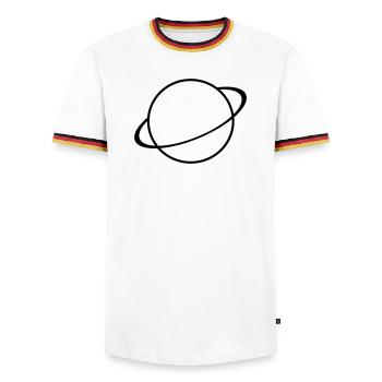 Icône de Saturne - Symbole de la planète - T-shirt contrasté Homme - blanc/tricolore - Devant - AI Model Female 172 light (172cm) & AI Model Male 185 light (185cm)