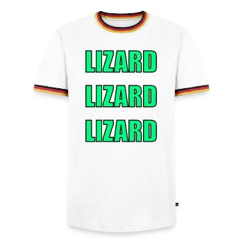 Lizard Echo - Men's Ringer Shirt - white/tricolour - Front - AI Model Female 172 light (172cm) & AI Model Male 185 light (185cm)