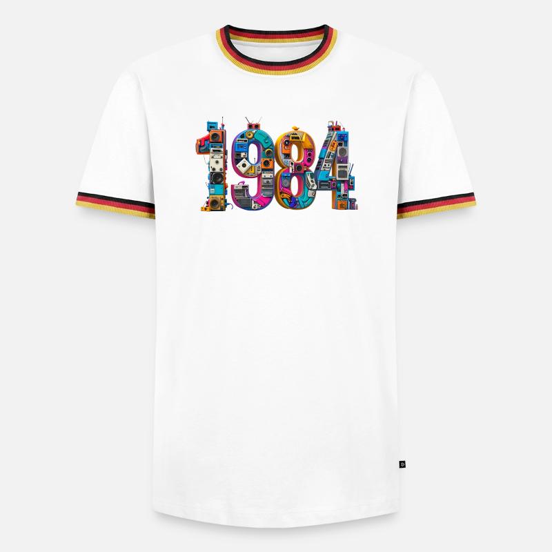 1984 – Abitur, Geburt oder Heirat - Männer Kontrast-T-Shirt - Weiß/Dreifarbig