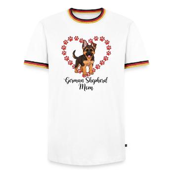 German Shepherd Mama Heart - Men's Ringer Shirt - white/tricolour - Front - AI Model Female 172 light (172cm) & AI Model Male 185 light (185cm)