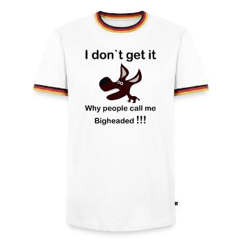 Kastanienbrauner Cartoon-Hund mit Reißzähnen - Männer Kontrast-T-Shirt - Weiß/Dreifarbig - Vorne - AI Model Female 172 light (172cm) & AI Model Male 185 light (185cm)