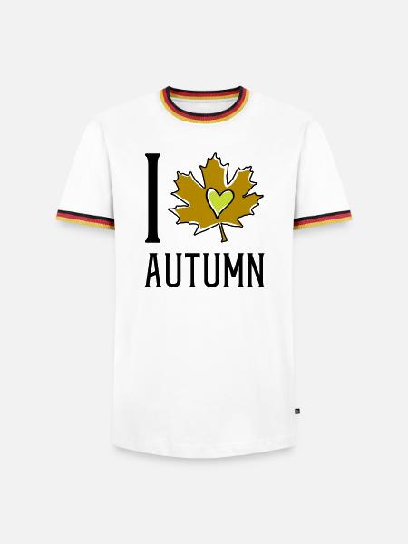 Herz im Herbstblatt - Männer Kontrast-T-Shirt - Weiß/Dreifarbig
