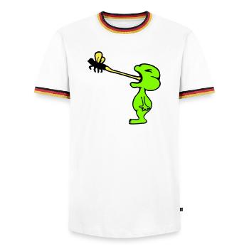 Frosch fängt Fliege Zunge Mücke essen hunger Kröte - Männer Kontrast-T-Shirt - Weiß/Dreifarbig - Vorne - AI Model Female 172 light (172cm) & AI Model Male 185 light (185cm)
