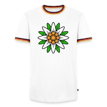 Edelweiss - Männer Kontrast-T-Shirt - Weiß/Dreifarbig - Vorne - AI Model Female 172 light (172cm) & AI Model Male 185 light (185cm)