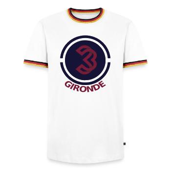 Circular emblem Gironde 33 - Men's Ringer Shirt - white/tricolour - Front - AI Model Female 172 light (172cm) & AI Model Male 185 light (185cm)