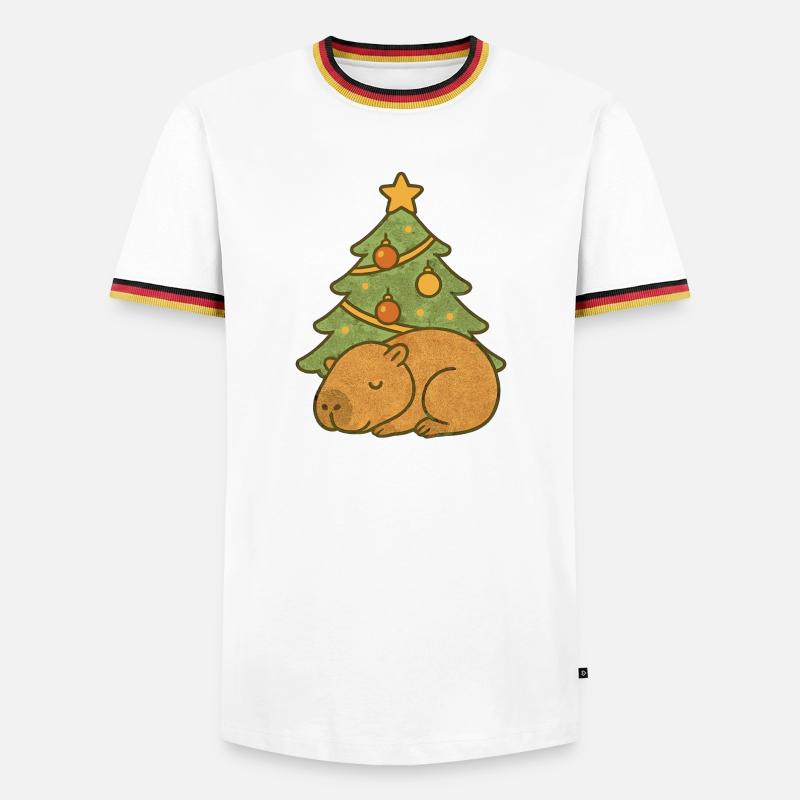 ✨ Schlafendes Capybara unterm Weihnachtsbaum 🎄 - Männer Kontrast-T-Shirt - Weiß/Dreifarbig
