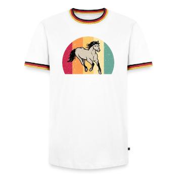 Pferd Motiv Pferdemotiv Retro Vintage Look - Männer Kontrast-T-Shirt - Weiß/Dreifarbig - Vorne - AI Model Female 172 light (172cm) & AI Model Male 185 light (185cm)