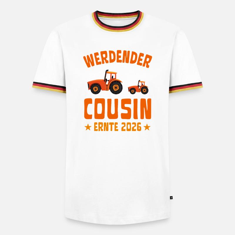 Werdender Cousin Ernte 2026 Traktor - Männer Kontrast-T-Shirt - Weiß/Dreifarbig