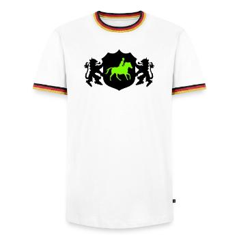Pferde Reiter Wappen - Männer Kontrast-T-Shirt - Weiß/Dreifarbig - Vorne - AI Model Female 172 light (172cm) & AI Model Male 185 light (185cm)