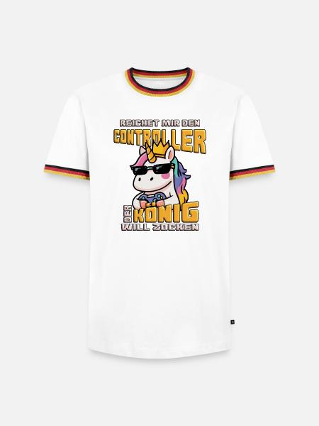 Einhorn - König will zocken - Männer Kontrast-T-Shirt - Weiß/Dreifarbig