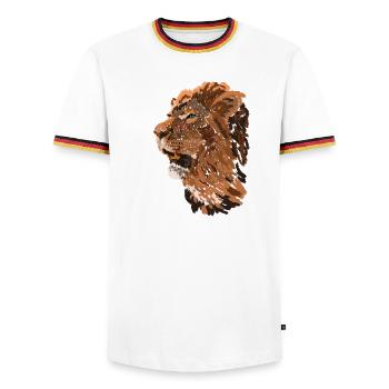 Lion head in brush style - Men's Ringer Shirt - white/tricolour - Front - AI Model Female 172 light (172cm) & AI Model Male 185 light (185cm)