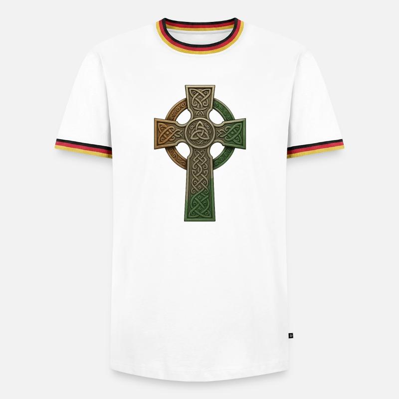 Irish Celtic Cross Knot Pattern - Men's Ringer Shirt - white/tricolour