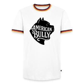 American Bully Bulldog chien français t shirt - T-shirt contrasté Homme - blanc/tricolore - Devant - AI Model Female 172 light (172cm) & AI Model Male 185 light (185cm)