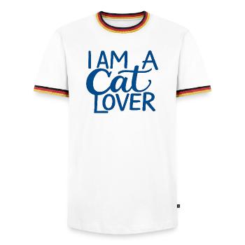 Ich bin ein Katzenliebhaber - Männer Kontrast-T-Shirt - Weiß/Dreifarbig - Vorne - AI Model Female 172 light (172cm) & AI Model Male 185 light (185cm)