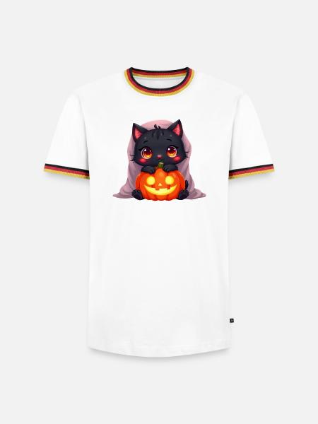 Halloween Cat with Halloween Pumpkin - Men's Ringer Shirt - white/tricolour