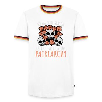My Favorite Season Is The Fall Of The Patriarchy - Men's Ringer Shirt - white/tricolour - Front - AI Model Female 172 light (172cm) & AI Model Male 185 light (185cm)