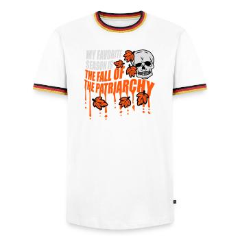 My Favorite Season Is The Fall Of The Patriarchy - Men's Ringer Shirt - white/tricolour - Front - AI Model Female 172 light (172cm) & AI Model Male 185 light (185cm)