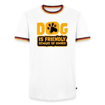 Dog Friendly Beware Owner Warning Humor Protect - Men's Ringer Shirt - white/tricolour - Front - AI Model Female 172 light (172cm) & AI Model Male 185 light (185cm)