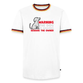 Warning Dog Is Amazing Beware Owner Hunde Haustier - Men's Ringer Shirt - white/tricolour - Front - AI Model Female 172 light (172cm) & AI Model Male 185 light (185cm)