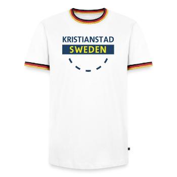 Kristianstad Sweden City Sign - Men's Ringer Shirt - white/tricolour - Front - AI Model Female 172 light (172cm) & AI Model Male 185 light (185cm)