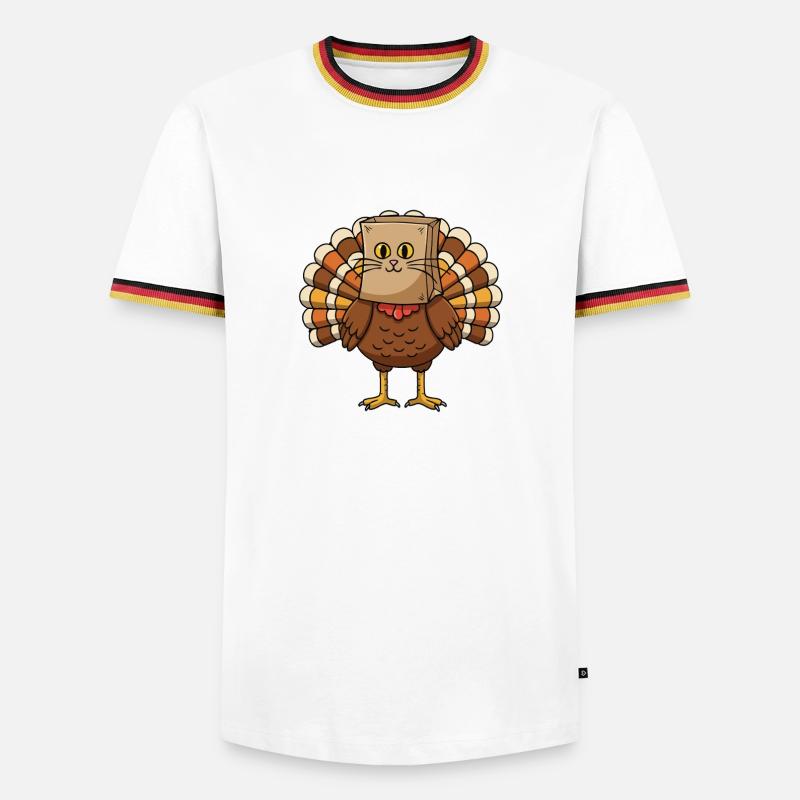 Turkey Cat Thanksgiving Fall Harvest - Men's Ringer Shirt - black/tricolour