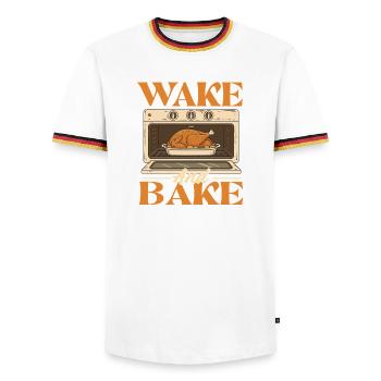 Wake And Bake Funny Thanksgiving Autumn Style - Men's Ringer Shirt - white/tricolour - Front - AI Model Female 172 light (172cm) & AI Model Male 185 light (185cm)