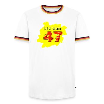 Map Lot et Garonne 47 - Men's Ringer Shirt - white/tricolour - Front - AI Model Female 172 light (172cm) & AI Model Male 185 light (185cm)